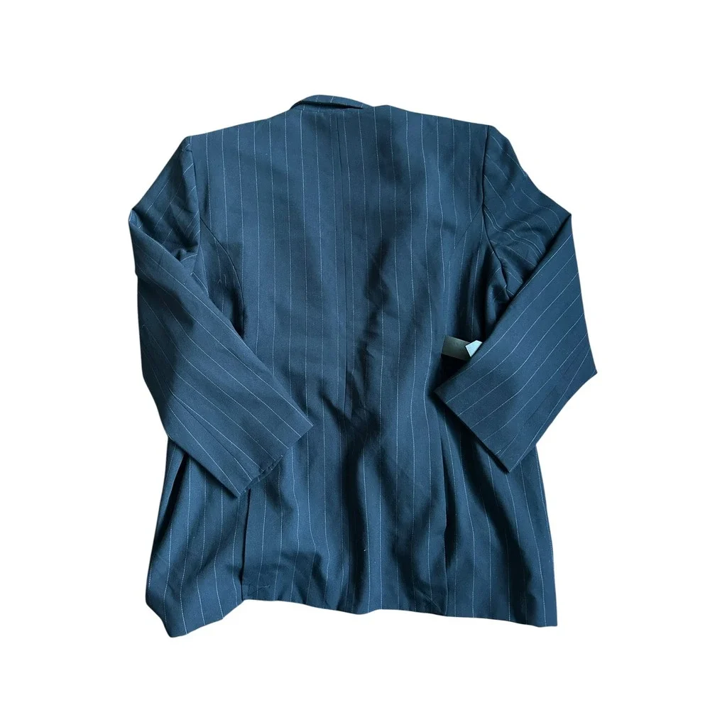 Maeve by Anthropologie Avery Belted Blazer Navy Pinstripe Women's Large NEW